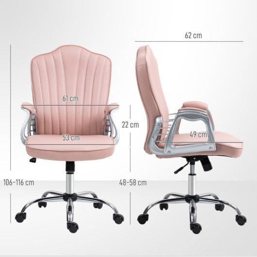 Homcom Silla De Oficina Giratoria Con Altura Ajustable Respaldo Curvado Rosa