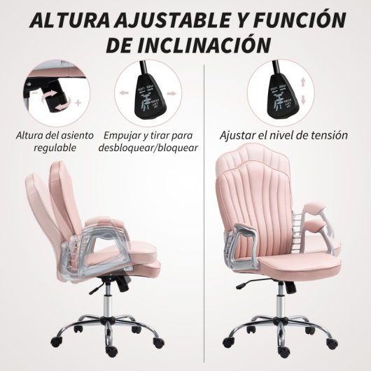 Homcom Silla De Oficina Giratoria Con Altura Ajustable Respaldo Curvado Rosa