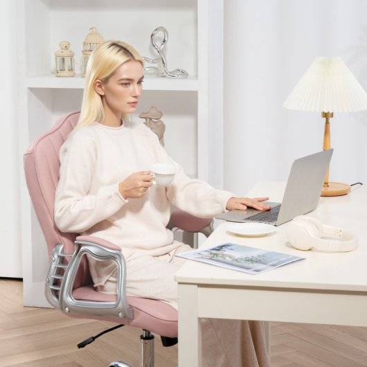 Homcom Silla De Oficina Giratoria Con Altura Ajustable Respaldo Curvado Rosa