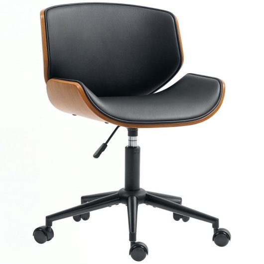 Homcom Silla De Oficina Sin Brazos Giratoria Tapizada En Pu Negro Y Marrón