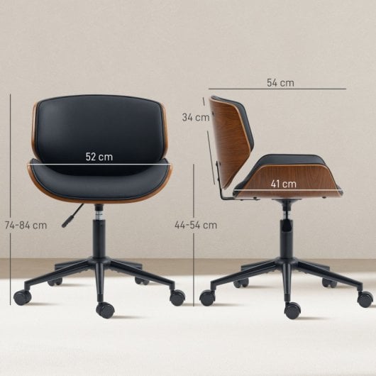 Homcom Silla De Oficina Sin Brazos Giratoria Tapizada En Pu Negro Y Marrón