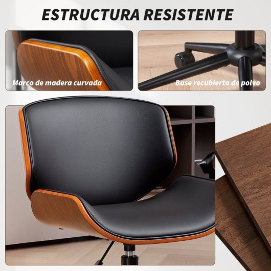 Homcom Silla De Oficina Sin Brazos Giratoria Tapizada En Pu Negro Y Marrón