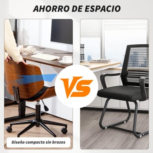 Homcom Silla De Oficina Sin Brazos Giratoria Tapizada En Pu Negro Y Marrón