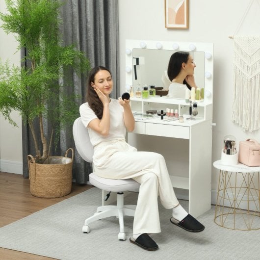 Vinsetto Silla De Escritorio Tapizada En Pu Sin Brazos 46x59x82-92 Cm Blanco