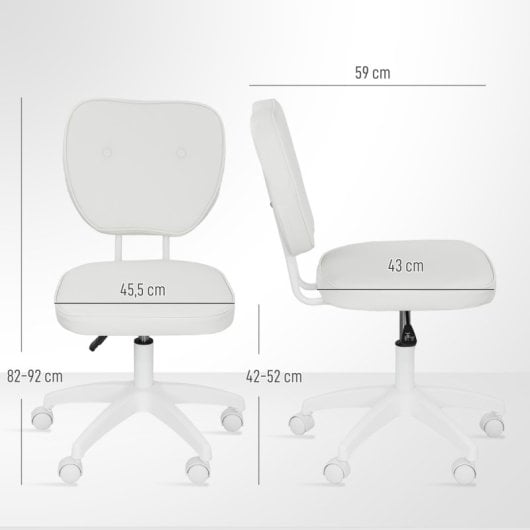 Vinsetto Silla De Escritorio Tapizada En Pu Sin Brazos 46x59x82-92 Cm Blanco