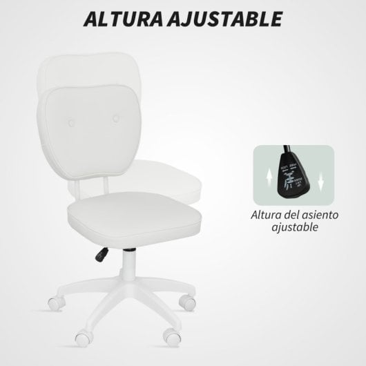 Vinsetto Silla De Escritorio Tapizada En Pu Sin Brazos 46x59x82-92 Cm Blanco