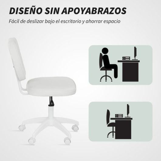 Vinsetto Silla De Escritorio Tapizada En Pu Sin Brazos 46x59x82-92 Cm Blanco