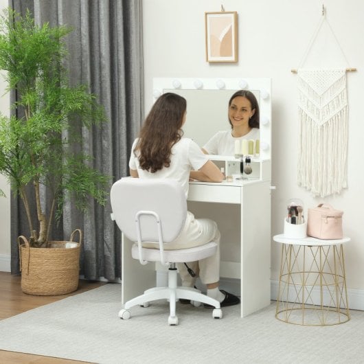 Vinsetto Silla De Escritorio Tapizada En Pu Sin Brazos 46x59x82-92 Cm Blanco