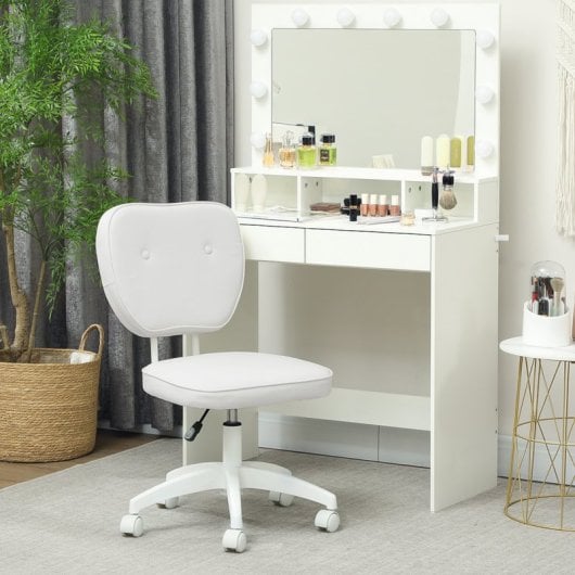 Vinsetto Silla De Escritorio Tapizada En Pu Sin Brazos 46x59x82-92 Cm Blanco
