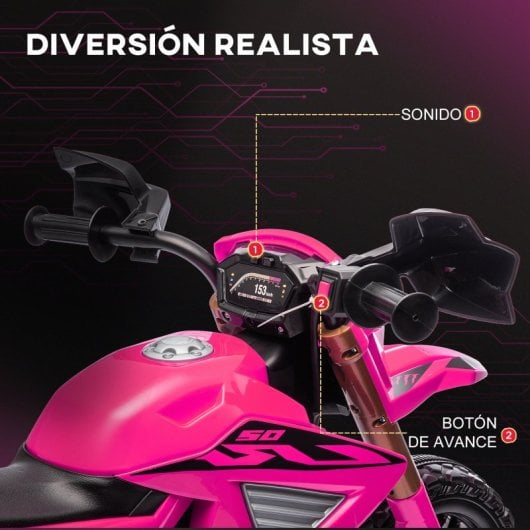 Aiyaplay Moto Eléctrica Para Niños De +3 Años Carga 30 Kg Rosa