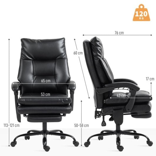 Homcom Silla De Escritorio Con Soporte Lumbar Inflable Respaldo Reclinable Negro