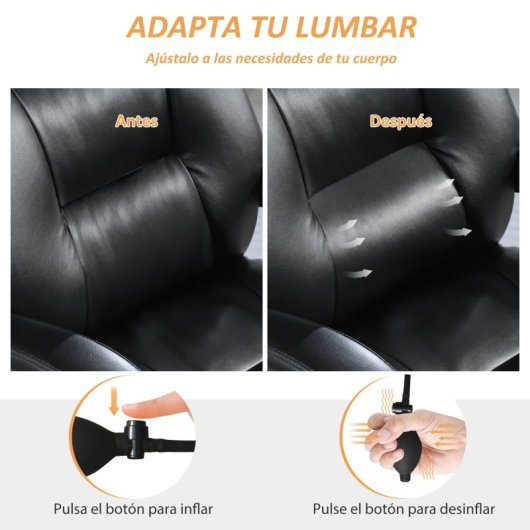 Homcom Silla De Escritorio Con Soporte Lumbar Inflable Respaldo Reclinable Negro