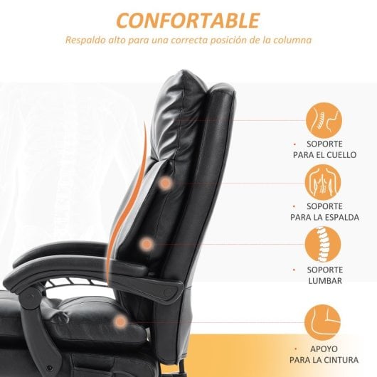 Homcom Silla De Escritorio Con Soporte Lumbar Inflable Respaldo Reclinable Negro