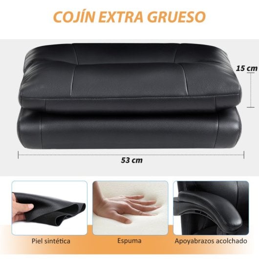 Homcom Silla De Escritorio Con Soporte Lumbar Inflable Respaldo Reclinable Negro