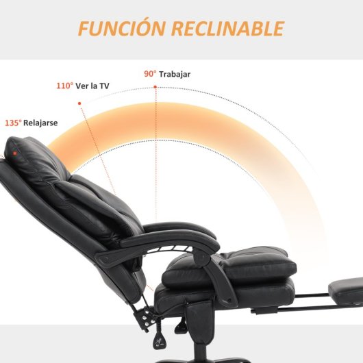 Homcom Silla De Escritorio Con Soporte Lumbar Inflable Respaldo Reclinable Negro