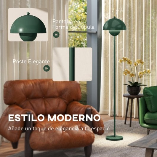 Homcom Lámpara De Pie Moderna Con Pantalla De Cuenco E Interruptor De Pie Verde