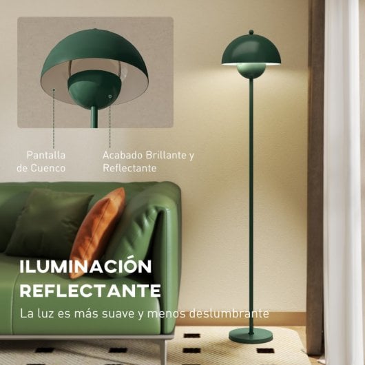 Homcom Lámpara De Pie Moderna Con Pantalla De Cuenco E Interruptor De Pie Verde