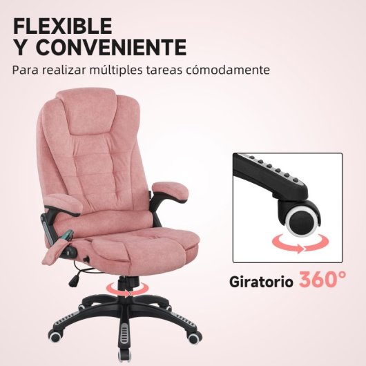 Vinsetto Silla De Masaje Reclinable Con 6 Puntos De Masaje 68x72x110-120cm Rosa