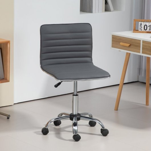 Homcom Silla De Oficina Sin Brazos Tapizada En Pu Carga 120 Kg Gris Oscuro