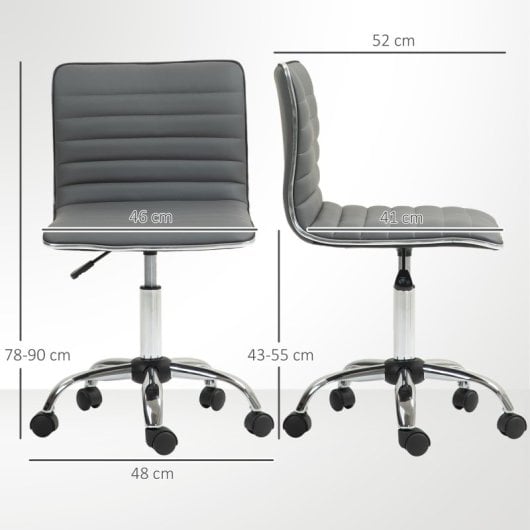 Homcom Silla De Oficina Sin Brazos Tapizada En Pu Carga 120 Kg Gris Oscuro