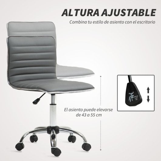 Homcom Silla De Oficina Sin Brazos Tapizada En Pu Carga 120 Kg Gris Oscuro