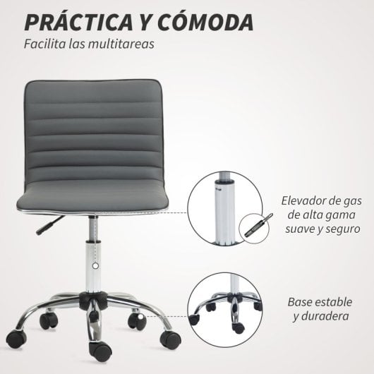 Homcom Silla De Oficina Sin Brazos Tapizada En Pu Carga 120 Kg Gris Oscuro