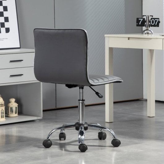Homcom Silla De Oficina Sin Brazos Tapizada En Pu Carga 120 Kg Gris Oscuro