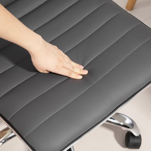 Homcom Silla De Oficina Sin Brazos Tapizada En Pu Carga 120 Kg Gris Oscuro