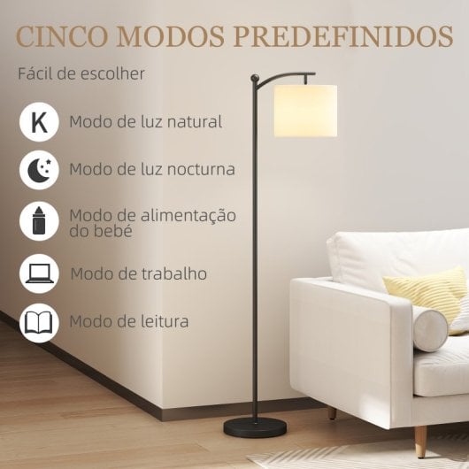 Homcom Lámpara De Pie Led Regulable Control Remoto Temporizador Negro