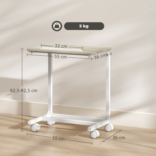 Homcom Mesa Auxiliar Con Ruedas Con Altura Ajustable Superficie Inclinable Roble