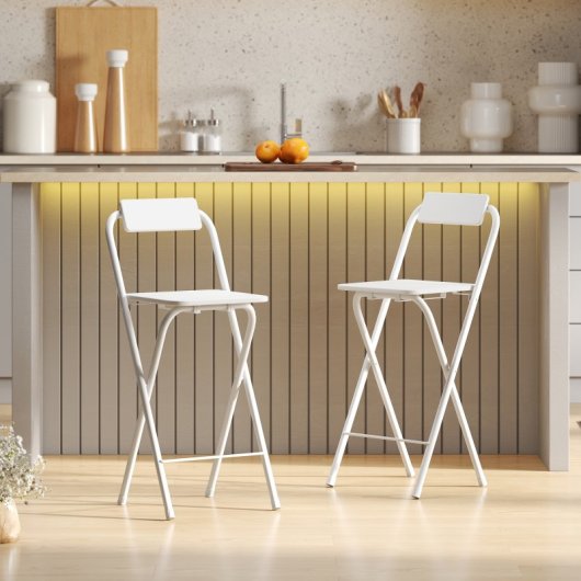 Homcom Juego De 2 Taburetes De Bar Plegables Con Respaldo Blanco