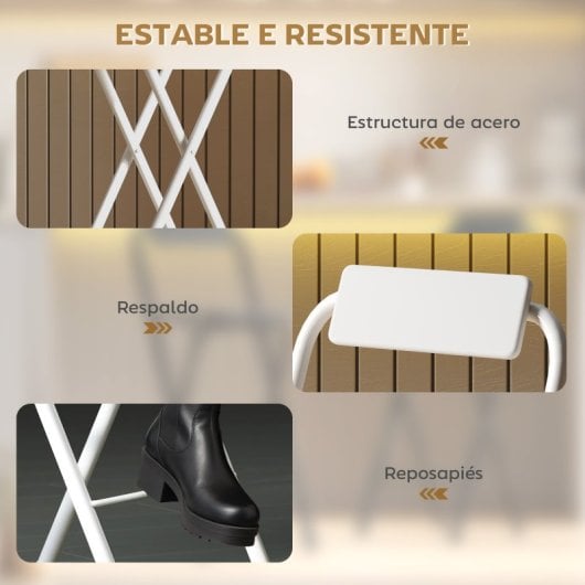 Homcom Juego De 2 Taburetes De Bar Plegables Con Respaldo Blanco