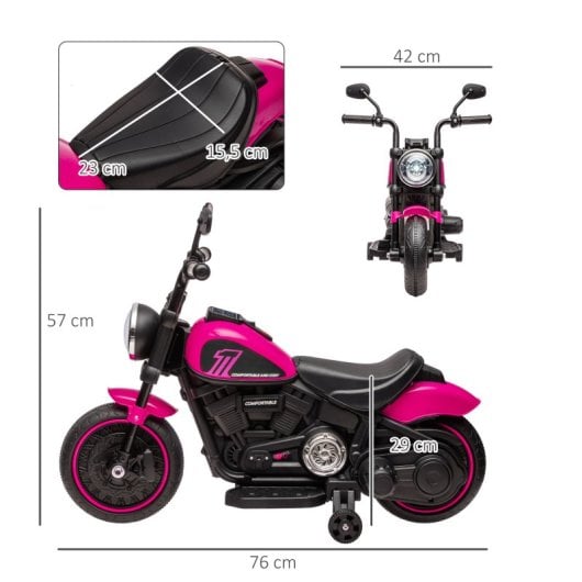 Homcom Moto Eléctrica Para Niños De 18-36 Meses Batería 6v Rosa