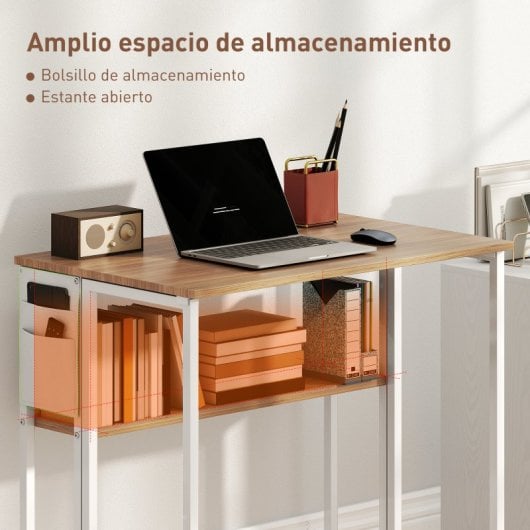 Homcom Escritorio Plegable Con Ruedas Y Estante 80x50x75 Cm Natural