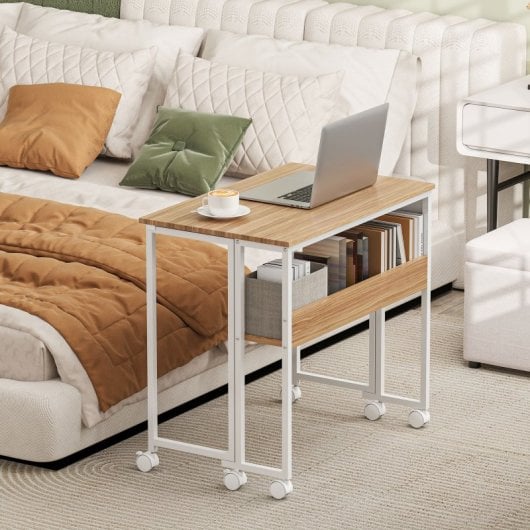 Homcom Escritorio Plegable Con Ruedas Y Estante 80x50x75 Cm Natural