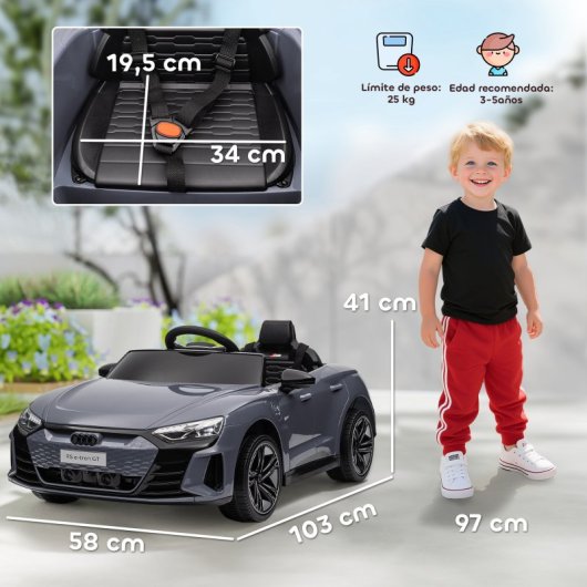 Homcom Coche Eléctrico Para Niños +3 Años Audi Rs E-tron Gt 103x58x41 Cm Gris