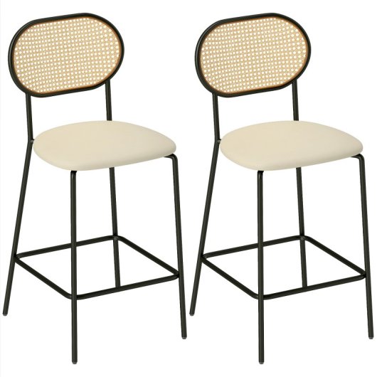 Homcom Juego De 2 Taburetes De Bar Con Respaldo De Ratán Beige