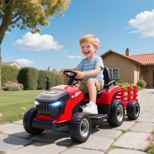 Aiyaplay Tractor Eléctrico Para Niños Con Remolque Desmontable Rojo