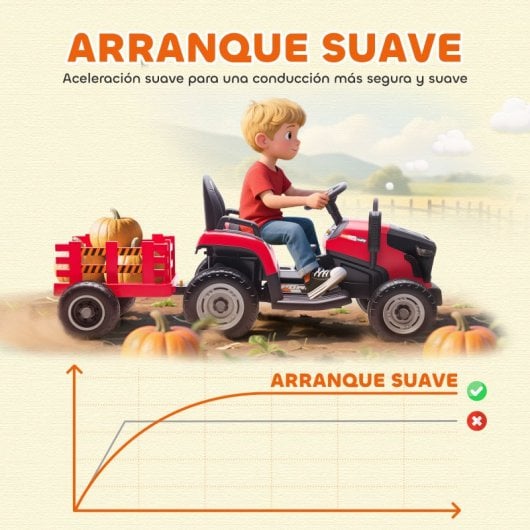 Aiyaplay Tractor Eléctrico Para Niños Con Remolque Desmontable Rojo