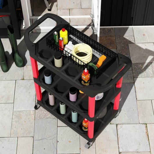 Homcom Carro De Taller Con 3 Estantes Ruedas Y Asas Carga 91 Kg Rojo Y Negro