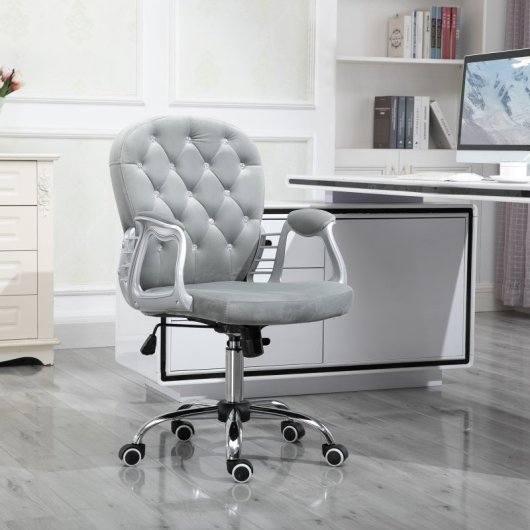 Vinsetto Silla De Escritorio Tapizada En Terciopelo Carga 120 Kg Gris