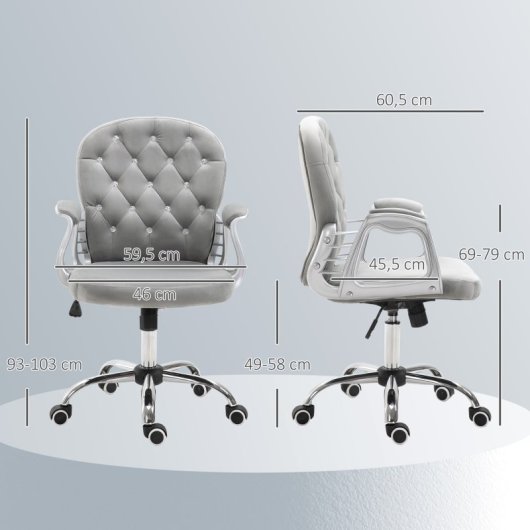 Vinsetto Silla De Escritorio Tapizada En Terciopelo Carga 120 Kg Gris
