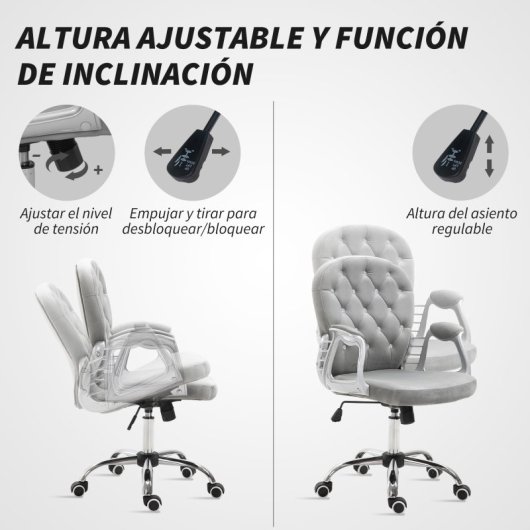 Vinsetto Silla De Escritorio Tapizada En Terciopelo Carga 120 Kg Gris