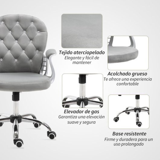 Vinsetto Silla De Escritorio Tapizada En Terciopelo Carga 120 Kg Gris
