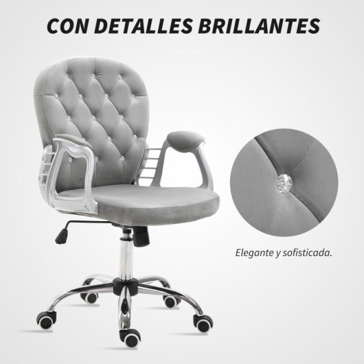 Vinsetto Silla De Escritorio Tapizada En Terciopelo Carga 120 Kg Gris