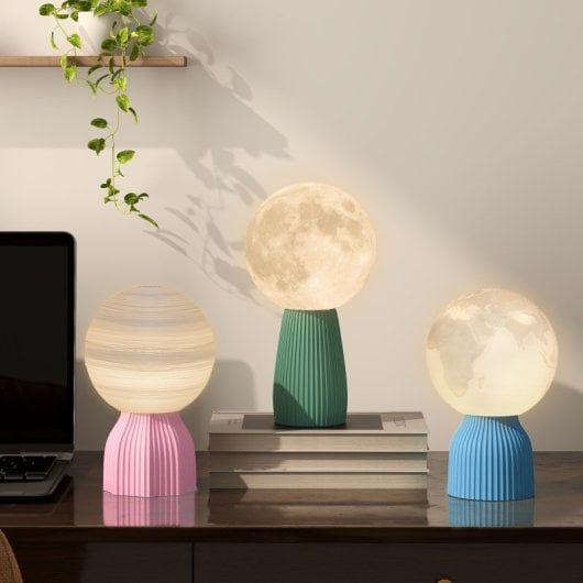Homcom Juego De 3 Lámparas De Mesita De Noche 3d 3 Colores Blanco