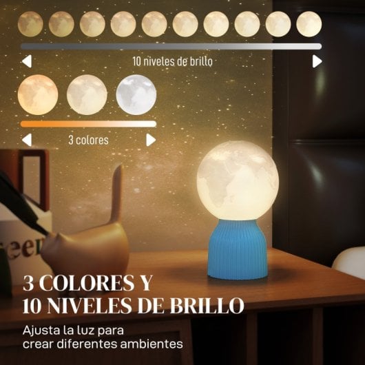 Homcom Juego De 3 Lámparas De Mesita De Noche 3d 3 Colores Blanco