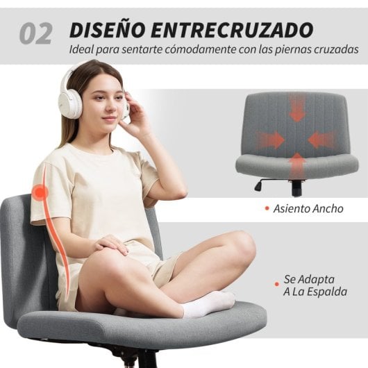 Homcom Silla De Oficina Sin Brazos Silla De Escritorio Giratoria Basculante Gris