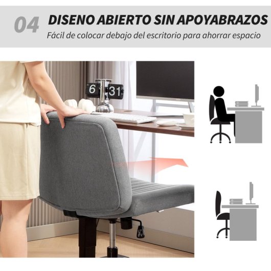 Homcom Silla De Oficina Sin Brazos Silla De Escritorio Giratoria Basculante Gris