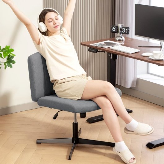 Homcom Silla De Oficina Sin Brazos Silla De Escritorio Giratoria Basculante Gris